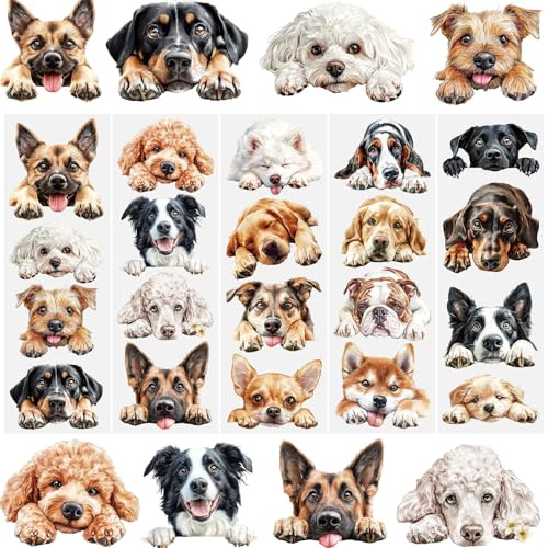 WANDIC 5 Sheets Rub On Transfer Stickers, Small Dog Head Pattern Waterproof Decals Furniture Craft Decorative, Junk Journals for DIY Window, 10 * 30cm