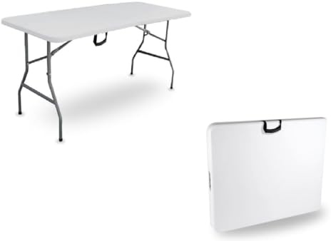 Endormir Table Pliante Rectangulaire, 180x70x74 cm, Portable avec Poignée de Transport, pour Intérieur et Extérieur, Camping, Pique-Nique, Blanc