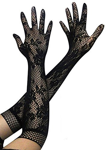 Gants sexy en dentelle pour femme Longueur coude Longueur totale Noir