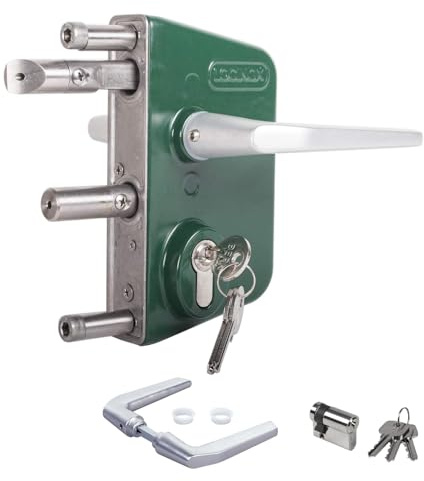 LOCINOX Drehtorschloss LAKQ6060 U2, Moosgrün RAL 6005 für 60 bis 80mm Rahmenprofile - Gartentorschloss, Flügeltorschloss, kastenschloss mit zylinder zum aufschrauben, Gartentürschloss