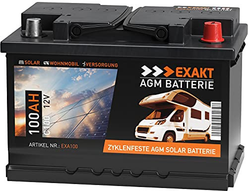 EXAKT AGM Batterie 100Ah 12V Solarbatterie Wohnmobilbatterie Bootsbatterie Camping Versorgungsbatterie