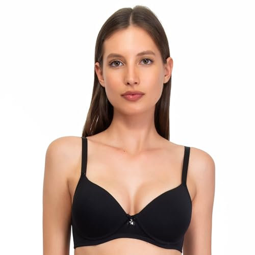 SIELEI, Reggiseno con Coppe Graduate Senza Ferretto, Realizzato in Cotone Biologico, 100% Naturale, Designed in Italy, Color Nero, Taglia 4B