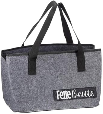 MC Trend Bolsa de fieltro para guardar con frases divertidas, bolsa de la compra de fieltro, Gris - Botín gordo, 40 x 26.5 x 21 cm