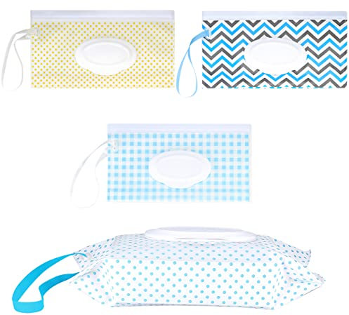 4 Pezzi Porta Salviette Umidificate, Portabile Contenitore Salviette per Bambini Riutilizzabile Dispenser Sacchetto, Salviette Umide Borse per Neonati, Bambini, Viaggio
