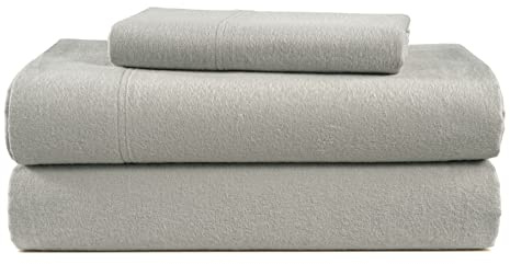 LANE LINEN 100% Cotton Flannel Sheets Twin Size - Brushed for Extra Softness - Lightweight Twin Size Cotton Sheets Set - Warm & Cozy Flannel Cotton Bed Sheets, 15 Deep Pocket - Silver