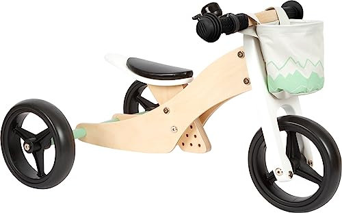 small foot Laufrad und Dreirad Salbeigrün aus Holz, 4in1, mit verstellbarem Sitz und gummierten Reifen, ab 1 Jahr, 12414