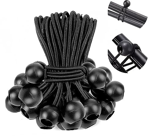50 Pcs Bungee Cord with Balls, Heavy Duty Bungee Cords(Black） | Elastic Cord with Balls, Bungee Straps for Heavy Duty Tarpaulin Tarpaulins Pavilions Tents Camping