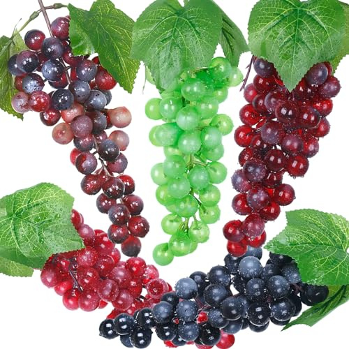 Tuxiaobu Künstliche Gefälschte Früchte Trauben Aesthetic Deko Obst, Kunst Faux Traube Früchte Zuhause Küche Dekor Tischdekoration Party Dekorationen, 5 Trauben / 60 Kapseln
