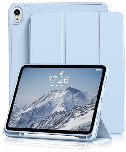 Kenke for iPad 11/10th Gen Case with Pencil Holder 11/10.9 inch 2025 A16/2022, Soft TPU Back Shell Hybrid Slim Trifold Stand Protective Cover Support Touch ID Auto Wake/Sleep (Blue)