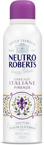 Neutro Roberts, Deodorante Spray Firenze, Senza Sali di Alluminio, Zero Macchie, con Olio Essenziale di Iris e Ambra Grigia, Con Puro Olio di Glicerina, Deodorante Donna e Uomo, 200 ml, 48h
