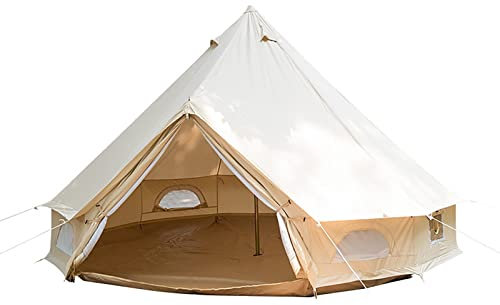CRBUDY Baumwoll-Canvas-Zelt mit Ofenanschluss, 5 m wasserdichtes Rundzelt für Glamping, 4-Jahreszeiten-Luxus-Jurtenzelt für Outdoor-Camping für 8–10 Personen, ideal für Familiencamping
