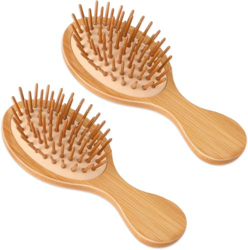 Lot de 2 brosses de massage pour cuir chevelu - Brosse à cheveux en bambou - Mini brosse à cheveux en bambou - Brosse à cheveux - Brosse de massage pour cheveux - Petite brosse à cheveux - Pour homme