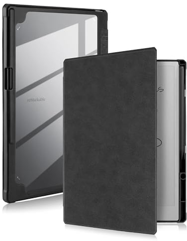 WALNEW Case for reMarkable Paper Pro 11.8 (2024), Transparent Hard PC Back Book Folio with Pen Holder, Slim Protective Cover for Color Tablet, Black