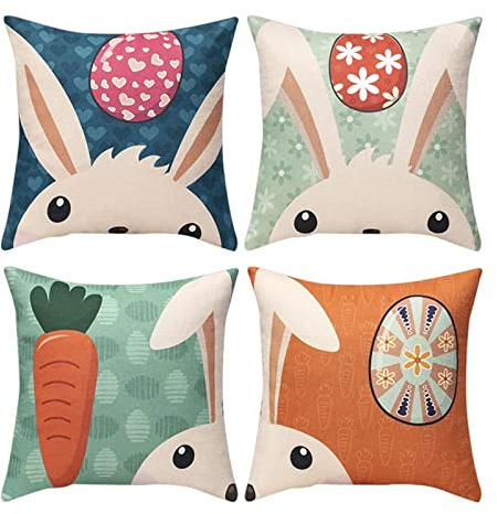 SLYGOU 4er Set KissenbezüGe FrüHlings,Ostern Kissen ZierkissenbezüGe FüR Sofa Schlafzimmer KissenhüLlen 45x45 Stuhlhussen Ostern 40x40 cm Saisonnal Zierkissenbezug