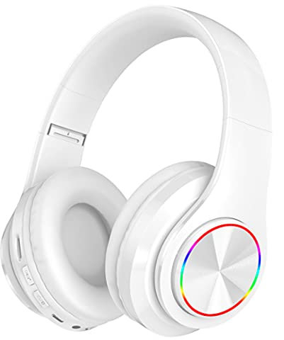Fragolucyou Wireless Bluetooth Headphones-Colorful Lights,Foldable,Bluetooth 5.0,10 m Range,Stereo Surround,Built-in Microphone,Comfortable affixed Ears (white)