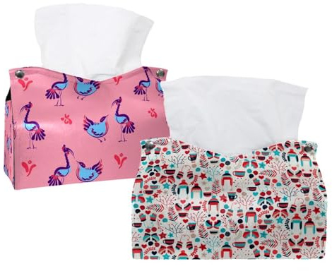 lcndlsoe Lot de 2 boîtes à mouchoirs rectangulaires en cuir à motif de fleurs, gants, chapeaux, tasses à thé, organiseurs décoratifs pour table, salle de bain, voiture, bureau
