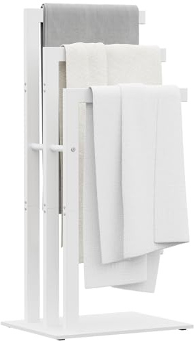 OUTBROS Porte Serviette sur Pied, Porte Serviettes Debout en Métal avec 3 Barres, Utilisé pour Les Salles de Bains, Les Chambres, Facile à Installer, Stable,40x30x80cm,Blanc