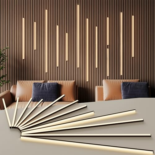Slat Wall Lights 12pcs Adhesive Black Strip Lights for Wood Wall Panels, Dimmable 3000K LED Recessed Lighting Kit with Touch Switch, Acoustic Panel Lights for Living/Kitchen/Bedroom