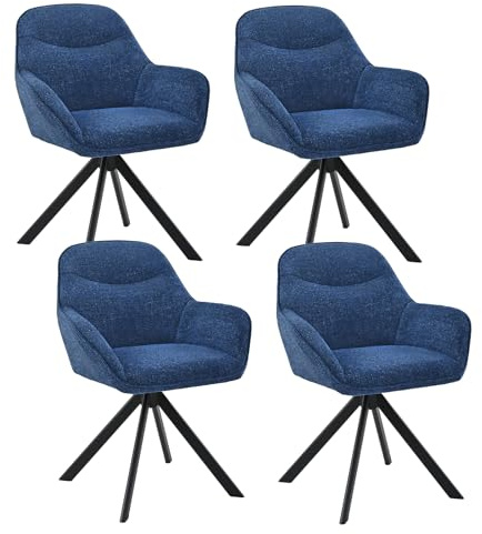 Goeurvant Esszimmerstühle Drehbar 4er Set mit Armlehne, 360° drehbar, Polsterstuhl Chenille, Drehstuhl Esszimmer, Küchenstuhl mit Metallbeine für Esszimmer, Küche, Blau