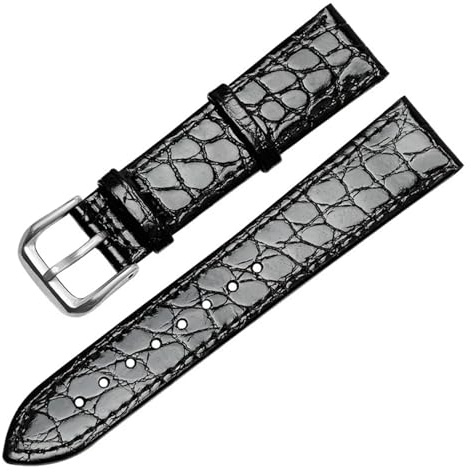 FYXT Krokodilläder Klockarmband Äkta Läder Klockarmband Män Kvinnor For Klockband 12 13 14 16 18 20 Mm Klocktillbehör(Black-silver buckle,20mm)