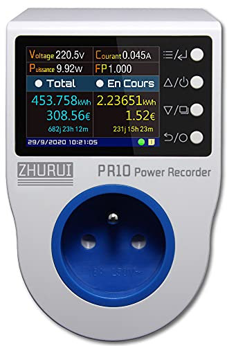 ZHURUI PR10-D FR16A Puissance Enregistreur Plug Wattmètre Compteur Mesure Dossier Alarme Calendrier 0,1~4000w