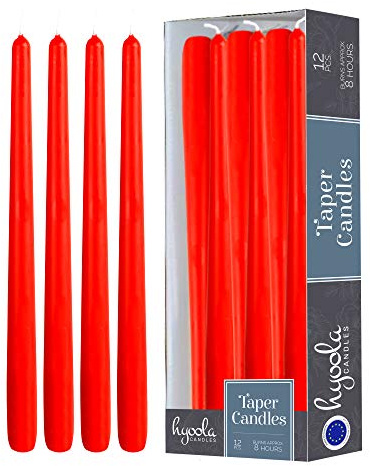 Hyoola 12 Pack Tall Red Taper Candles - 10 Inch Red Dripless, Unscented Dinner Candle - Paraffin Wax with Cotton Wicks - 8 Hour Burn Time