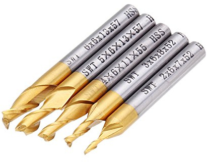 ChaRLes 5 Stücke 2 Flöte 2/3/4/5 / 6Mm Fräser Hss Titanium Coated 6Mm Schaft Schaftfräser Cnc Werkzeug