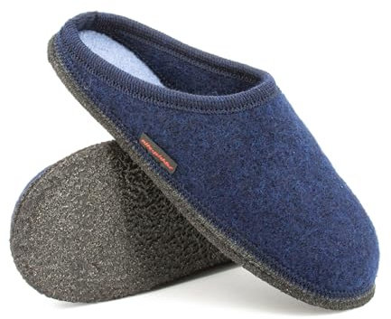 kitz-pichler Filzpantoffel Grainau aus Mulesing-freier Schaf-Schurwolle – Handgefertigte Hausschuhe aus Wollfilz für Damen & Herren Größe EU 36-46 – Patentierte naturub® Naturkatschuksohle Blau, 46