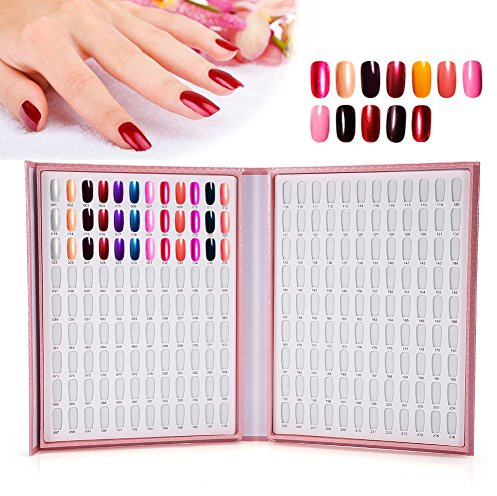 216 Colors Nail Color Display, 2 Types Nail Polish Display Chart Book, Nail Polish Color Card Board Nail Art Salon Set (Pink)