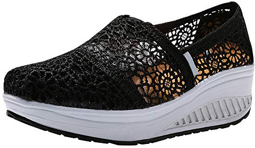 Zapatillas Balancin Mujer Tejer Cordón Ponerse Cuña Comodas Casual Zapatos para Caminar