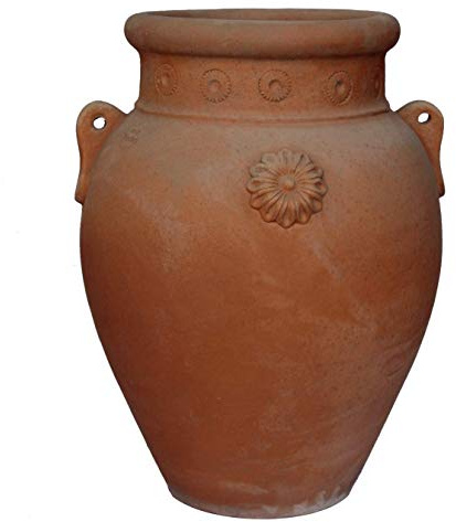 Generico GIARA IN TERRACOTTA CON MANICI FATTA A MANO, ALTEZZA CM. 46 DIAMETRO DELLA PANCIA CM. 33 ORCIO IN COTTO NATURALE PORTAOMBRELLI ANFORA VASO PORTAPIANTA