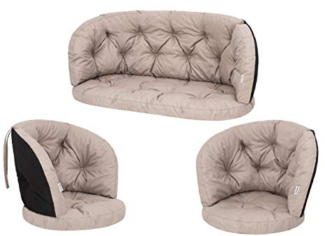 PillowPrim Kissen für Rattangarnitur, Bankkissen, Bankauflagen Kissenset Freizzeit Kissen Polster Sommerbänke Set 2 Sesselpolster + Bank Beige