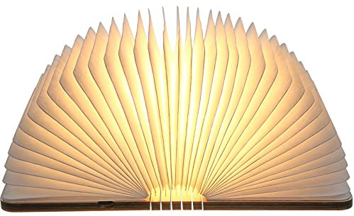 Neoglint LED-Lampe klappbar aus Holz mit Fernbedienung 12 Farben 5 Helligkeitsstufen Tischleuchte Warmweiß aus Holz Papier mit USB-Kabel (Warmweiß)