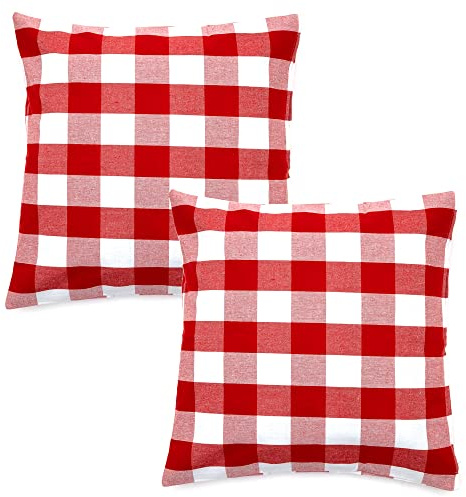 Asquare Kissenbezug 50x50 Kariert - Roter Kissen Bezug aus hochwertiger Baumwolle - Kissenhülle mit Reißverschluss - Pillow Cover - Kopfkissenbezug im 2er Set