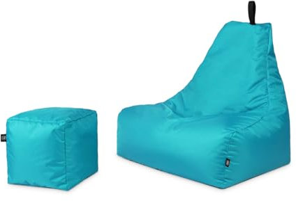 PATCH HOME De-Lux Lounge Sessel inkl. Würfel mit Reißverschluss nachfüllbar | Gaming Sitzsack | Beanbag | Sitzkissen für In & Outdoor | Fertig befüllt (XXL mit Reißverschluss, Türkis)