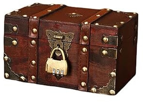 MVSR Holz Schatztruhe, Kinder Schatzkiste, Holztruhe, Piratenkiste, Aufbewahrungsbox Deko, Handgemachte Holzbox mit Deckel und Metall schloss, Verschieden Größen… (18x11x10cm)
