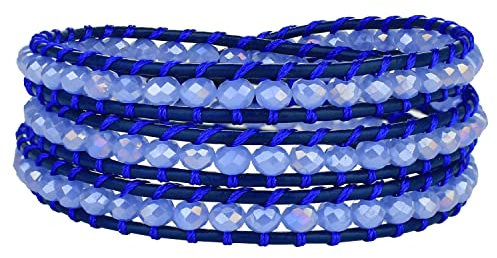 KELITCH Boho Kristall 3 Wickelarmband Mehrschichtige Lederarmbänder Armreif Bunter Schmuck Für Damen