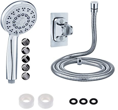 B3AD Soffione flessibile tubo doccia universale 2 metri 5 modalità di getto d'acqua G1/G2 in acciaio inox con supporto doccetta mela adesivo risparmio idrico ad alta pressione Instal Facile