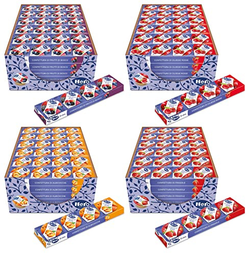 Mix Hero Extra - Confettura Monodose gusto Frutti di Bosco, Albicocca, Fragola, Ciliegia Rossa 4x25gr [4 Box da 30 Confezioni l'uno]