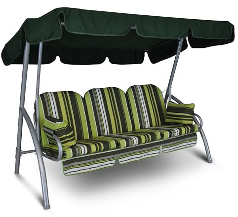 Angerer Freizeitmöbel GmbH Hollywoodschaukel Deluxe - Gartenschaukel Made in Germany - Schaukel zum Sitzen und Entspannen - einfache Montage (Grün gestreift)