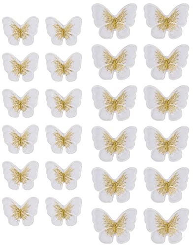 URROMA Schmetterlings-Applikationen, 24 Stück weiße Spitzenapplikationen zum Aufnähen auf Organza-Spitzenflicken für Hochzeit, Braut, Haarschmuck