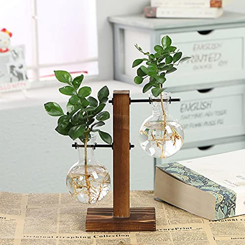 SARGE Terrarientöpfe für hydroponische Pflanzen Blumentopf Vintage transparente Vase Holzrahmen Glastisch Pflanzen Dekorationen für zu Hause Bonsai
