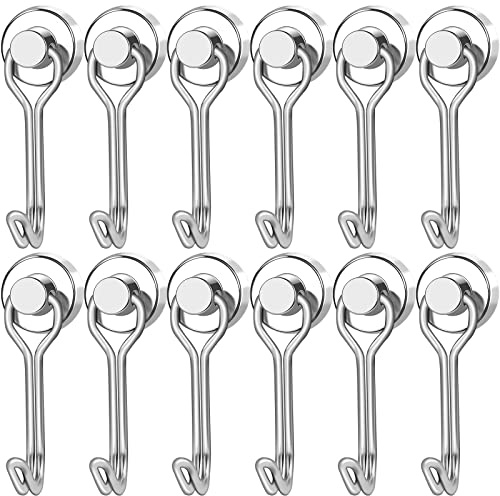 LOVIMAG Hooks, 30lbs+ Magnetic Magnet Hook 2025 Cruise Cabin Ship Essentials Heavy Duty Strong Refrigerator Fridge Hanging for Classroom Beach Vacation Kitchen Grills Home Mug Hanger (12 Pack), Silver