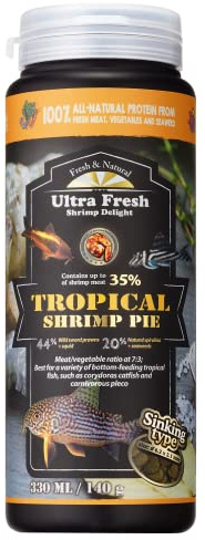 Ultra Fresh Bottom Feeder Fish Food, Sword Prawns, Natural Protein, Balanced Diet, for Catfish, Corydoras, Loaches, Tropical Shrimp Pie 4.94 Ounces