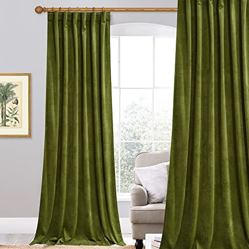 StangH Velvet Curtains Light Blocking Thermal Insulated Window Door Curtains for Dining Room Christmas Decorations Backdrops W52 x L108 Inch, 1 Panel, Olive Green