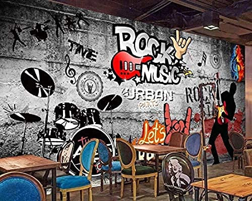 XLMING 3D Bar Tapete Retro Hip Hop Rockmusik Bar Hintergrund Wand Musik Wandbild Musik Party Tapete-430cm×300cm