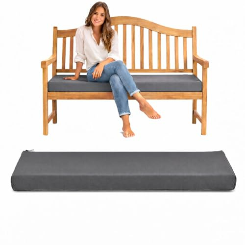 Pinkfairy Outdoor Water-Resistant Bench Rattan Cushion Pad for Garden 2/3/4 Seater 108/143/170cm Thick Long Bench Chair Cushions Pad for Swing Patio (3 Seaters-143x52x6cm, Charcoal)