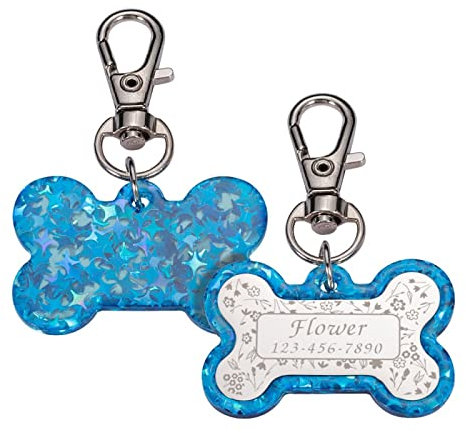 Angepasste Haustier-ID-Halsbänder Tags Haustiere Acryl-ID-Tag Personalisierte Hundekatze Bunte Halsbandzubehör Haustier-Namensschilder,Blau,25 X 38 Mm