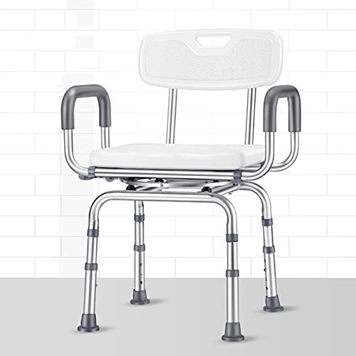 Heavy Duty Swivel Shower Chair with Arms and Back - Highly Adjustable Accessibility Tool for Elderly and Disabled - Bathtub Lift Safety Stool for Bathroom