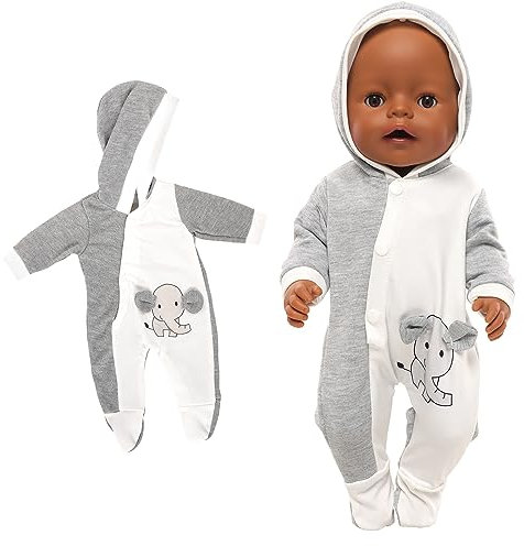 Miunana Kleidung Outfits für 16-18 Zoll Baby Puppen, Puppen Overall Zubehör Puppenkleidung 43-48 cm Neugeborene Baby Puppen Mädchen Geburtstag (Elefant)